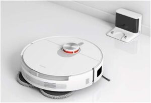 Xiaomi Robot Vacuum S20+ (White) on a white surface, showcasing its sleek design and modern features.