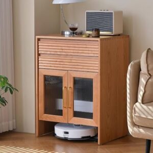Small Storage Cabinet with Doors for Robot Vacuum Cleaner, perfect for home office and couch side table use, featuring swivel and hidden storage.
