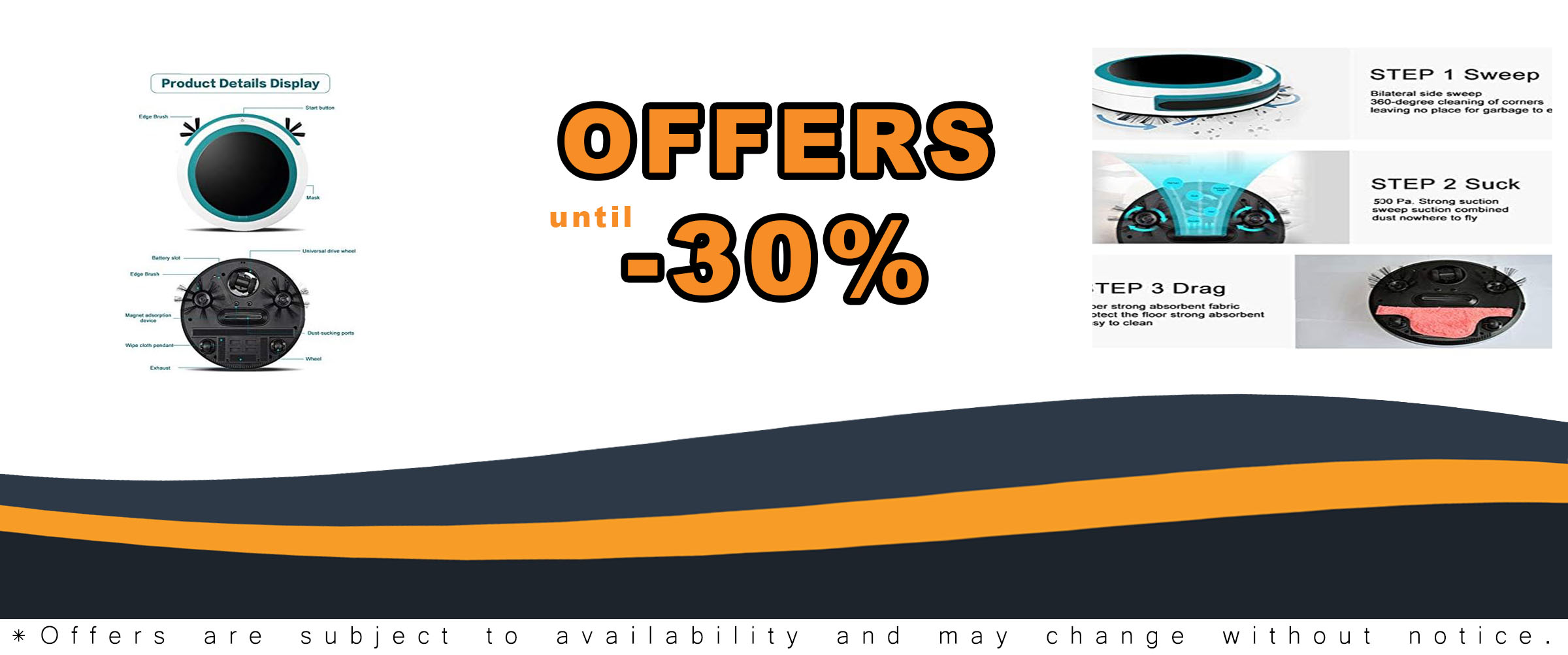 ATHUAH Robot Vacuum Cleaner, 2-in-1 sweeping and mopping, ultra-slim design, ideal for pet hair and carpets