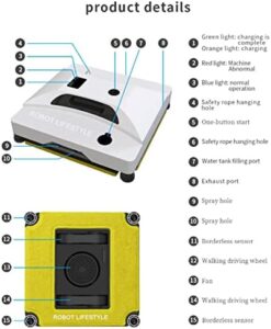 ZGYOZMNG Window Cleaner Robot with Auto Water Spray, Smart Planning, Anti-fall Technology, and One-Key Start for Windows, Floors, and Mirrors