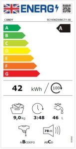 Candy RapidO 9 kg 1600rpm Washing Machine in White, featuring a large drum capacity and smart connectivity.  