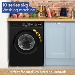 Russell Hobbs Freestanding Washing Machine, Black, 6kg Capacity, 1200 rpm, Eco Technology