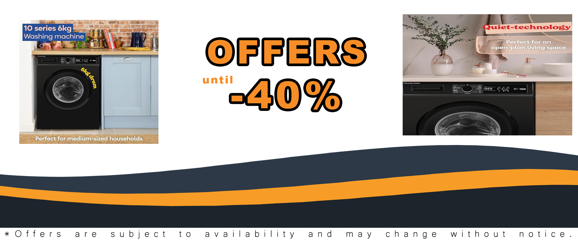 Russell Hobbs Freestanding Washing Machine, Black, 6kg Capacity, 1200 rpm, Eco Technology