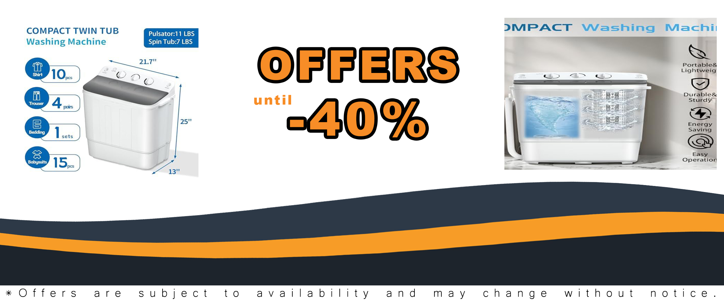DollarDash Portable Washing Machine, Mini Twin Tub Design, 18lbs Capacity for Small Spaces