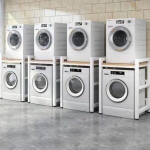 LYGBDSS Storage Rack Above The Washing Machine with Black Frame and Teak Color