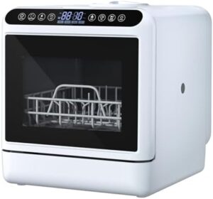 CUSROS Portable Mini Dishwasher in a modern kitchen setting with a sleek white design