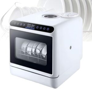 JMOZHCD Portable Countertop Dishwasher on a kitchen countertop with water tank and drying function