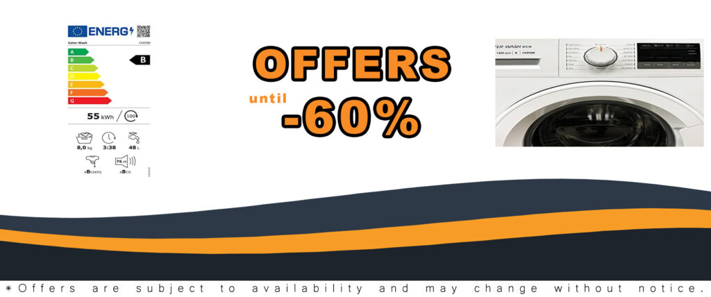 8kg Washing Machine - Cater-Wash ECO - White, with Extra-Rinse, My Cycle, and Sterilisation Features
