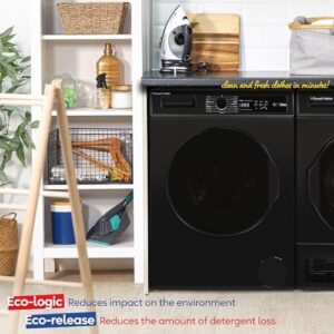 Russell Hobbs Freestanding Washing Machine in black with 8kg capacity and rapid wash cycles