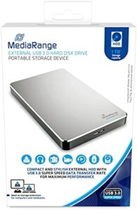 MediaRange External HDD Drive 1TB - USB 3.0, 2.5 Inch, Aluminium Housing