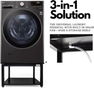 EZ Laundry 27" Upgraded Universal Fit Pedestal for Washer or Dryer in Black with Built-in Drain Pan