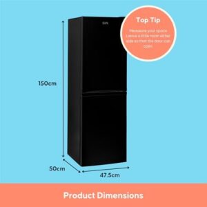 SIA SFF15050BLE 50/50 Split Freestanding 149L Combi Fridge Freezer in Black, Low Frost Technology, and 4-Star Freezer Compartment