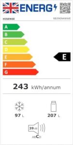 Hisense RB390N4WWE 60 cm Freestanding Fridge Freezer in White with Non-Plumbed Water Dispenser