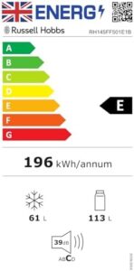 Russell Hobbs Fridge Freezer Low Frost Black 60/40, 173L, Adjustable Thermostat