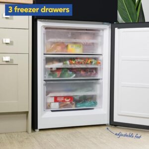 Russell Hobbs Freestanding Fridge Freezer in Black, 186x60cm, with Total No Frost Technology and Adjustable Thermostat