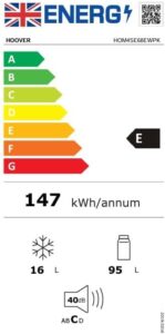 Hoover HOM4SE68EWPK Integrated Under Counter Fridge with Icebox, 111L capacity, white, energy-efficient design  
