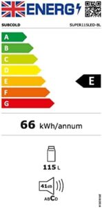 Subcold Super115 LED under-counter fridge with energy efficiency, LED light, and lock and key feature