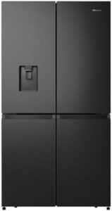 Hisense 609 Litre Four Door American Fridge Freezer in Black with large capacity and modern design