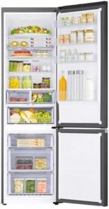 Samsung Series 5 390 Litre Fridge Freezer in Black, front view showcasing sleek design and spacious compartments