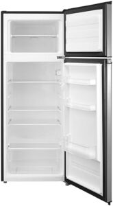 Cookology CFF204TM Static 204 Litre Fridge Freezer with adjustable temperature control, reversible doors, and LED light