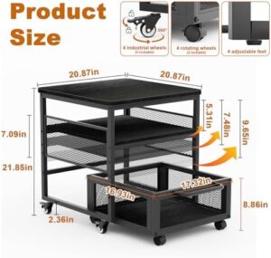 21x21in Mini Fridge Stand with Storage, Heavy Duty Table, Black Color, Perfect for Coffee Bar, Office, and Dorm Rooms