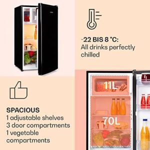 Klarstein Cool Cousin Fridge-Freezer in black, showcasing its sleek design and spacious compartments.