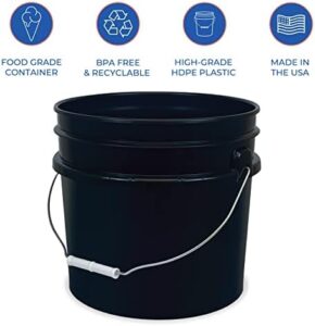 3.5 Gallon Plastic Bucket - Heavy Duty, BPA-Free, Food Storage, Black, 6 Count