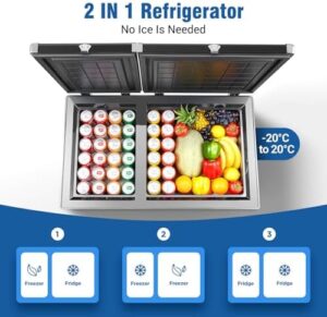 AAOBOSI Camping Fridge 78L with Dual Zone and -20°C to 20°C temperature range, perfect for camping and road trips
