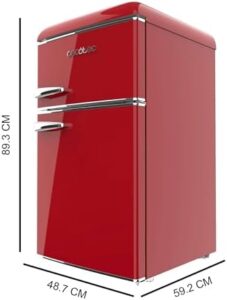 Cecotec Refrigerator Freezer Bolero CoolMarket 2D Origin 86 Red E. 86 L, Glass Shelves and Vegetable Drawer, Class E, Total No Frost, Temperature Control, LED Light, Retro