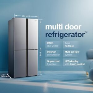 Fridgemaster MQ79394ES American 4 Door Fridge Freezer Silver
