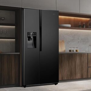 Teknix THSBS1791INBIX black stainless steel fridge freezer