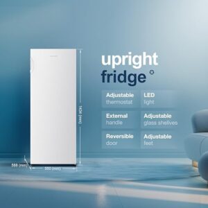Fridgemaster MTL55242E white upright fridge freezer, 242L, reversible door