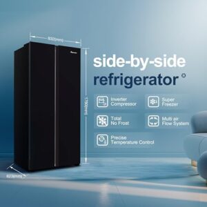 Fridgemaster MS83431EB black side-by-side fridge freezer 445L