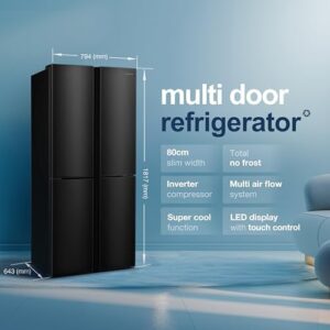 Fridgemaster MQ79394EB American fridge freezer, black