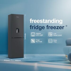 Fridgemaster MC55251DEB 55cm fridge freezer, black, frost free, water dispenser