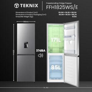 Teknix FFH1825WS 55cm Silver Freestanding Fridge Freezer