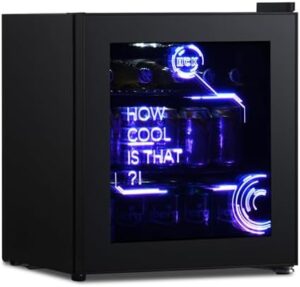 Black HCK 48L mini fridge with glass door and LED lighting