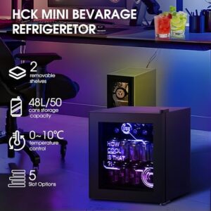 Black HCK 48L mini fridge with glass door and LED lighting