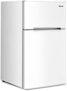 COSTWAY 90L white mini fridge freezer, undercounter, reversible doors