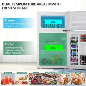 COSTWAY 90L white mini fridge freezer, undercounter, reversible doors