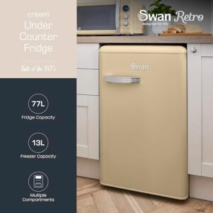 Cream retro under counter fridge, 77L fridge, 13L freezer