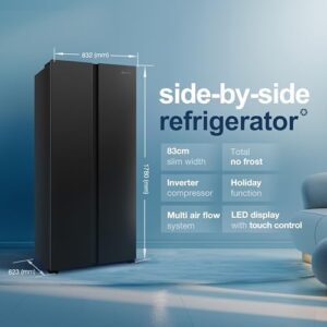 Fridgemaster MS83430EB Slim American Fridge Freezer Black 441L