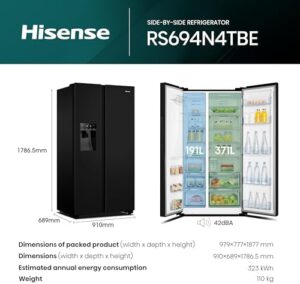 Hisense RS694N4TBE American fridge freezer, 562L, black
