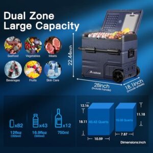 AAOBOSI 55L Dual Zone Camping Fridge, Car Freezer 12V/24V AC 20-20°C