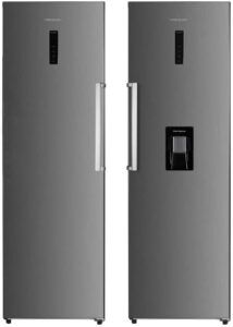 Cookology 630L tall fridge freezer, inox finish, water dispenser